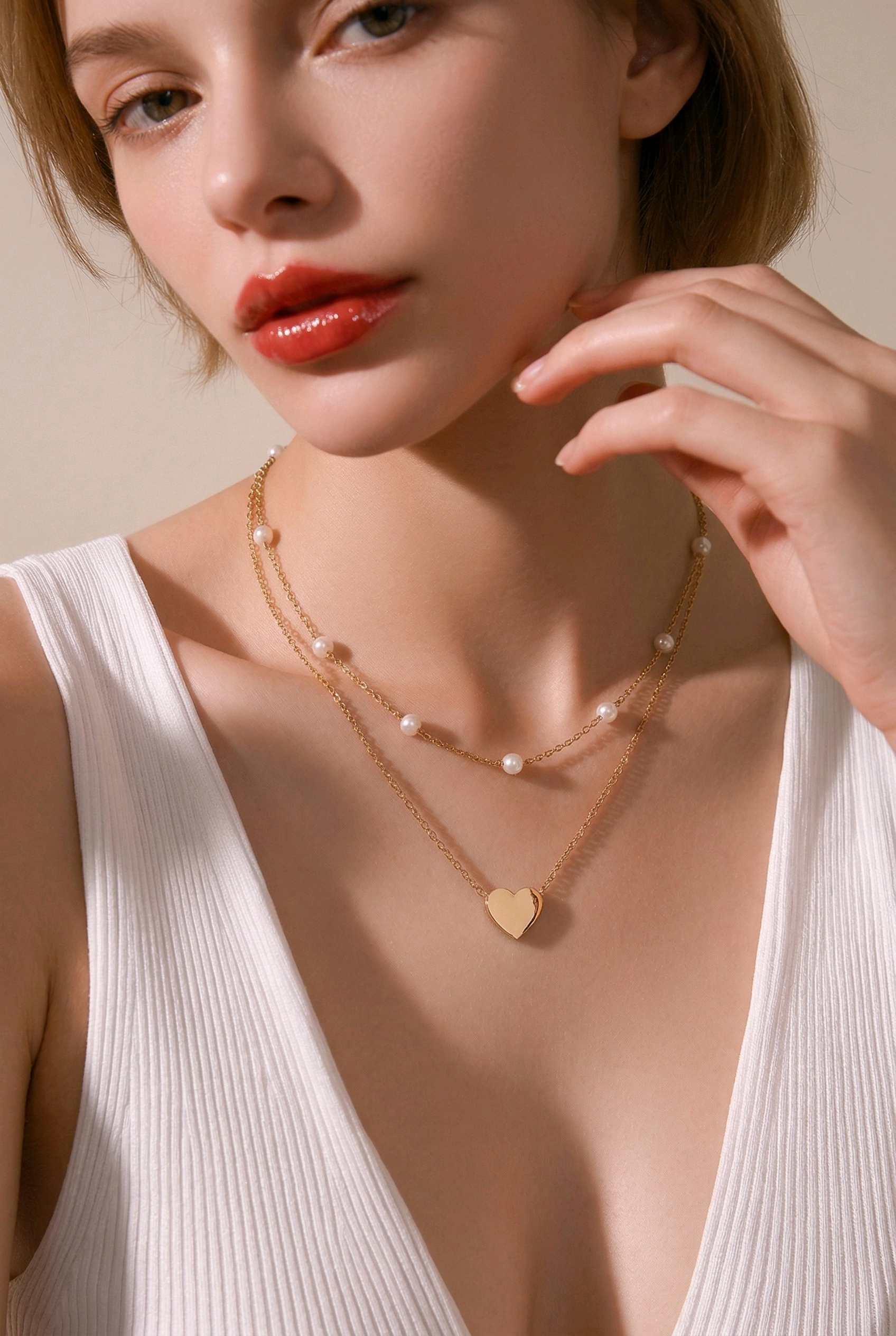 Pearl Heart Layered Necklace