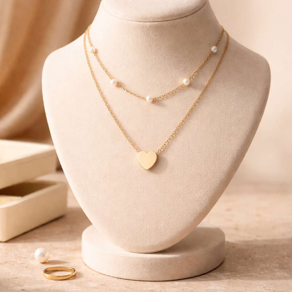 Pearl Heart Layered Necklace